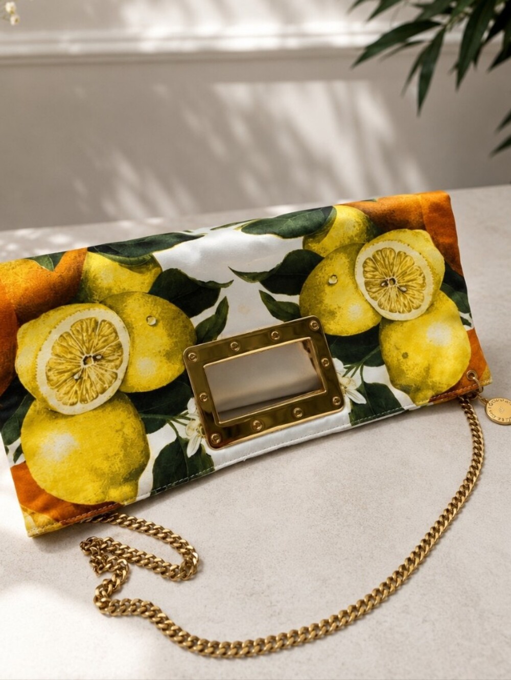 Stella McCartney Lemon Print Chain Clutch Crossbody